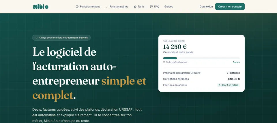 Page d'accueil de Miblo Solo